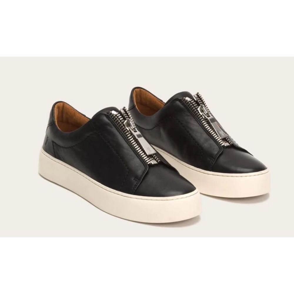 Frye Lena Zip Low Top Black Leather Moto Slip On Zipper Women’s Shoes size 9